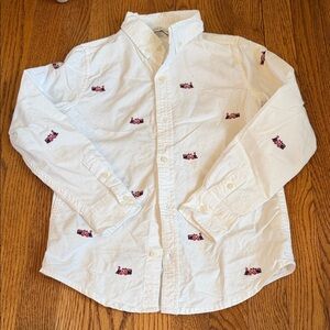 Janie and Jack boys White Button-Up Shirt with Train Embroidery size 8